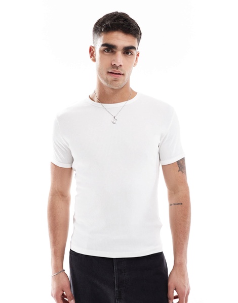 Bershka slim fit ribbed T-shirt in white