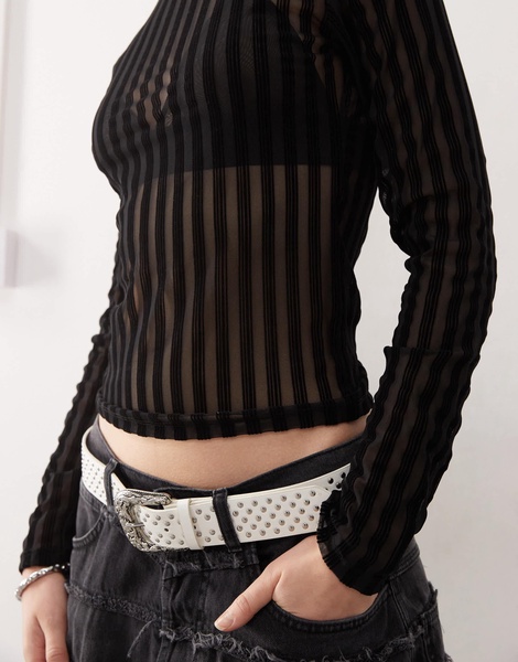 COLLUSION sheer stripe backless top