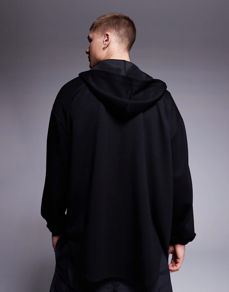 ASOS DESIGN oversized scuba hooded shacket in black