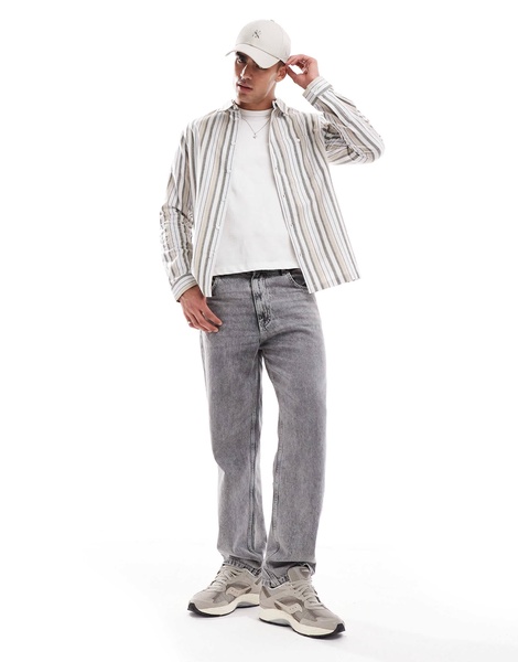Another Influence striped patch pocket shirt in brown