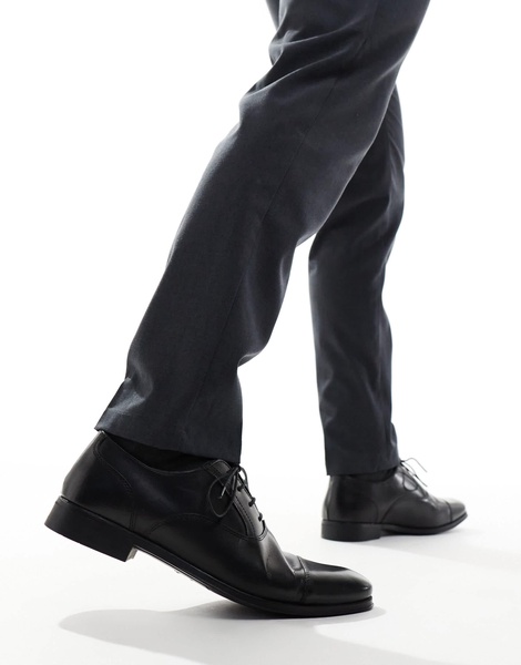 ASOS DESIGN oxford shoes in black leather with toe cap