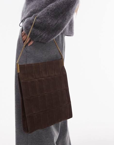 Mango suede square shoulder bag in dark brown