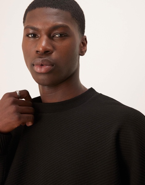 ASOS DESIGN extreme oversize boxy sweatshirt with heavy ribbed texture in black