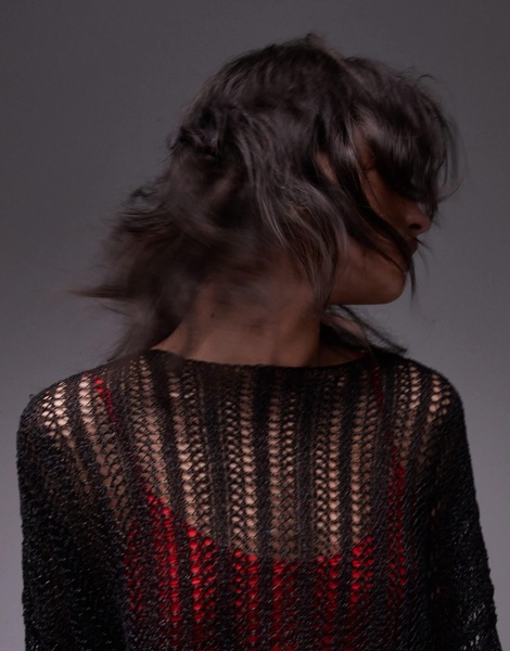 Topshop knit sheer knit sweater in black