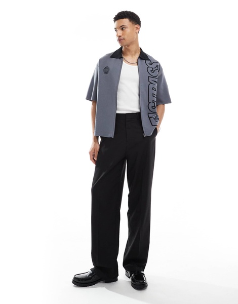 Bershka zip up knit shirt with print in gray