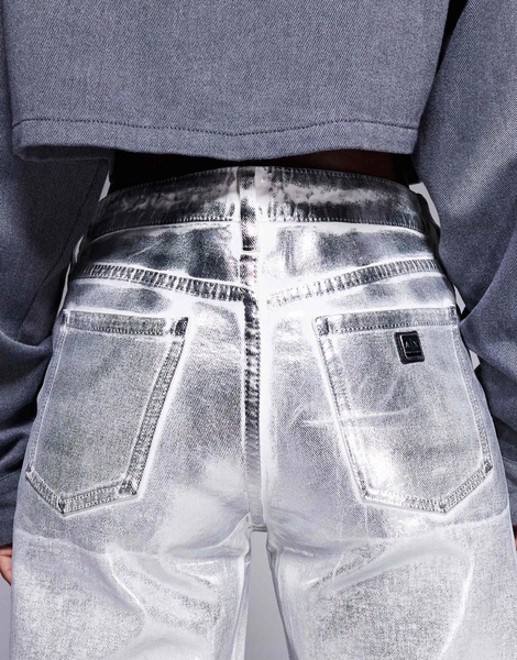 Armani Exchange metallic coated straight leg jeans in silver