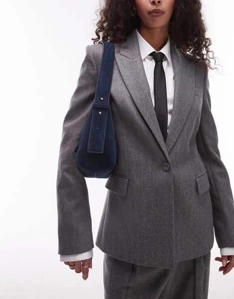 Mango suede adjustable strap shoulder bag in navy