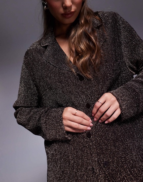 ASOS DESIGN glitter shirt and pants lounge set in bronze