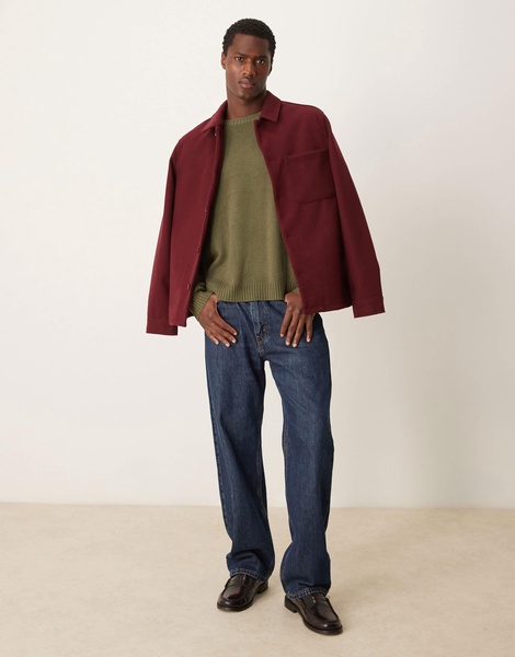 ASOS DESIGN oversized boxy fit knitted crew neck sweater with rib sleeves in khaki