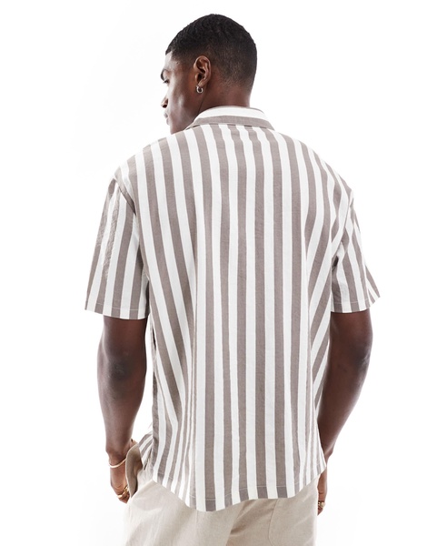 Bershka bold stripe shirt in light brown