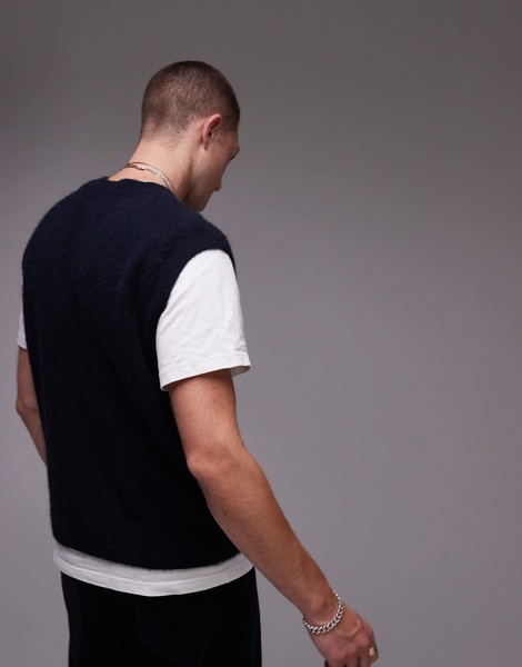 ARKET alpaca blend knitted crew neck vest in blue