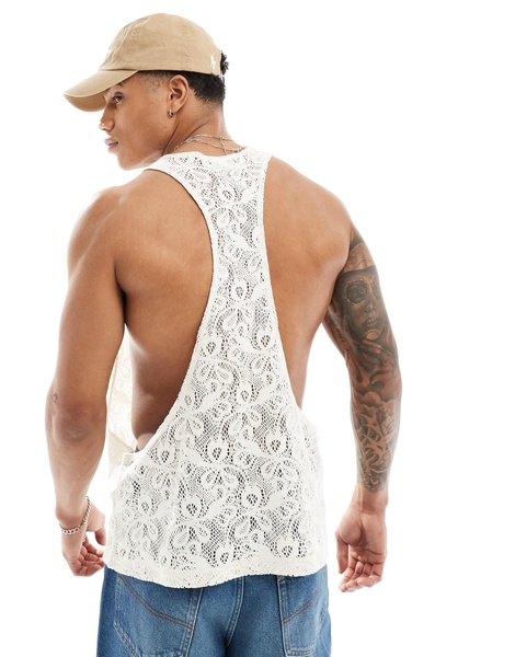 ASOS DESIGN relaxed tank top in beige patterned crochet