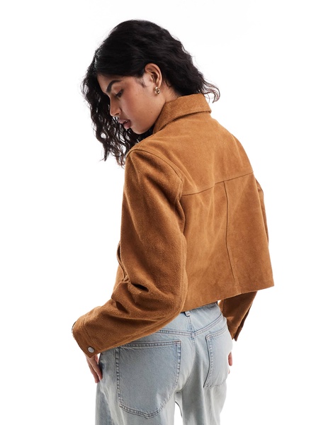 ASOS DESIGN suede top collar jacket in tan