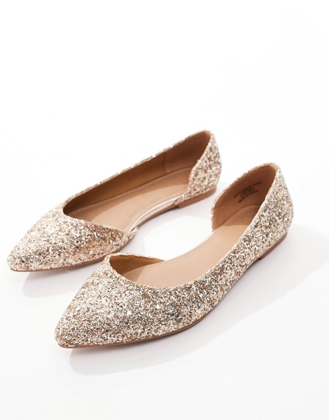 ASOS DESIGN Wide Fit Virtue d'orsay pointed ballet flats in glitter
