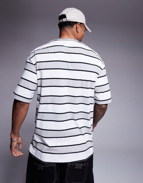 ADPT oversized stripe T-shirt in gray/black/white