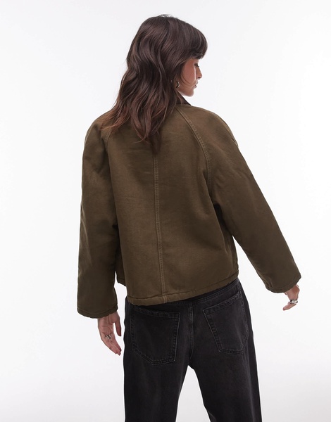 Mango wax collared jacket in green