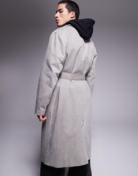 ASOS DESIGN oversized trench coat in washed stone