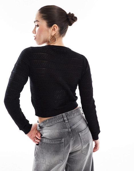 Brave Soul crew neck cardigan with stitch detail in black