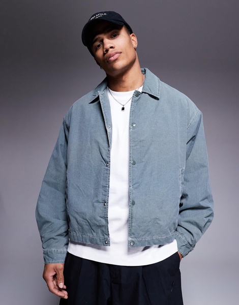ASOS DESIGN oversized cropped jacket with contrast stitch and wash in green