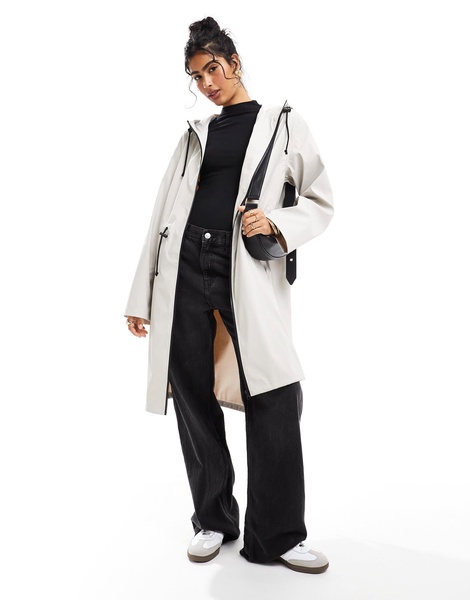 ASOS DESIGN rubberized longline parka with drawstring detail in neutral