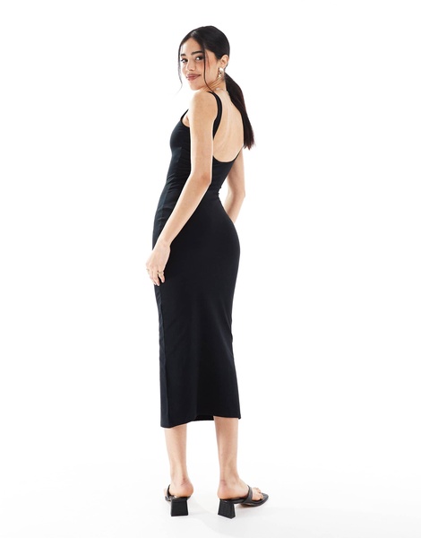Bershka scoop neck midaxi dress in black