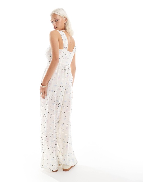 Reclaimed Vintage jumpsuit with buttons in polka dot floral print