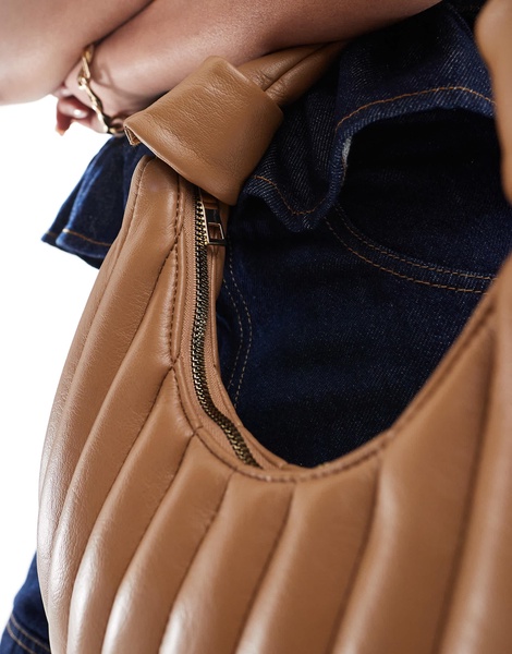 ASOS DESIGN quilted stripe detail scoop shoulder bag in TAN