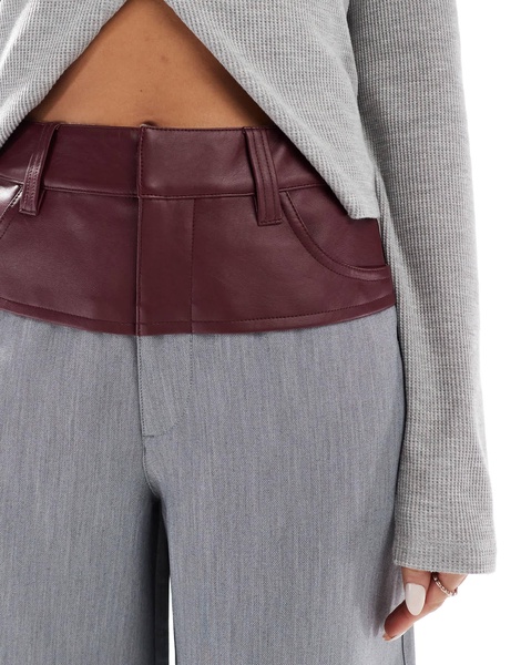 ASOS DESIGN tailored pants with faux leather contrast panel in gray