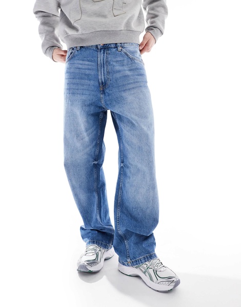 Bershka baggy jeans in mid blue