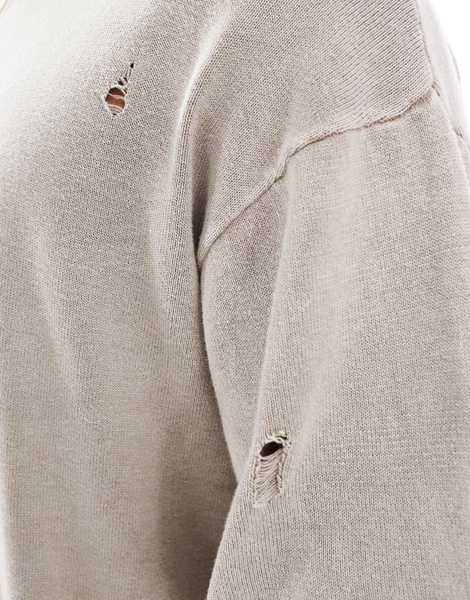 Bershka knit washed t-shirt in beige