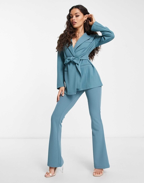 ASOS DESIGN Petite jersey belted suit blazer in teal
