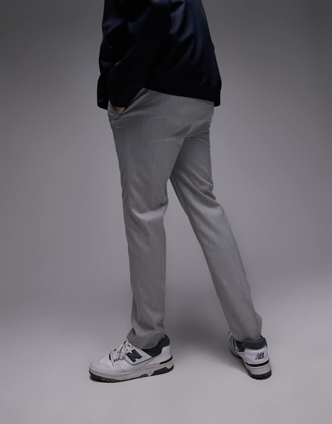 Topman skinny smart pants with elasticated waistband in light gray