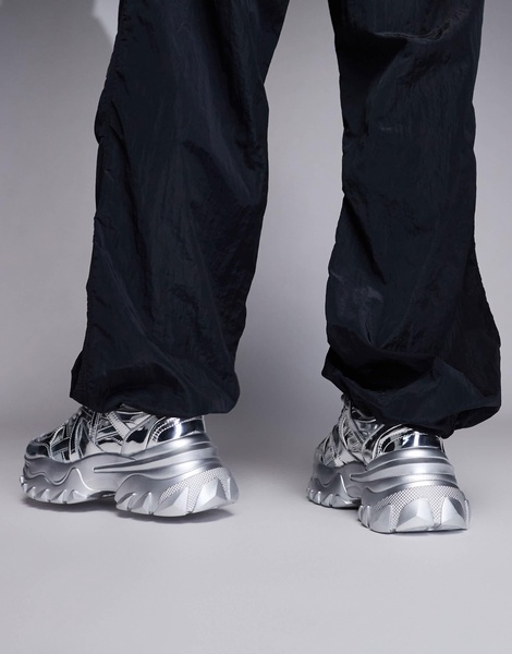 ASOS DESIGN sneakers in silver metallic with chunky soles