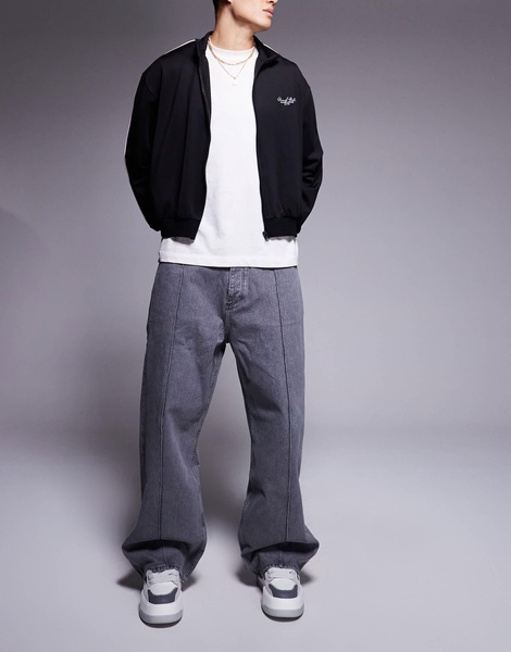 HUGO Blue Mason baggy fit jeans in gray with front seam