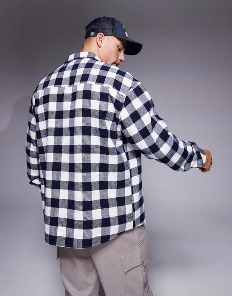ASOS DESIGN 90s oversized wool blend shirt in navy buffalo check