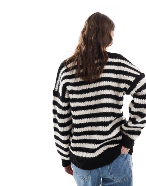 ASOS DESIGN chunky oversized cardigan in black and white stripe