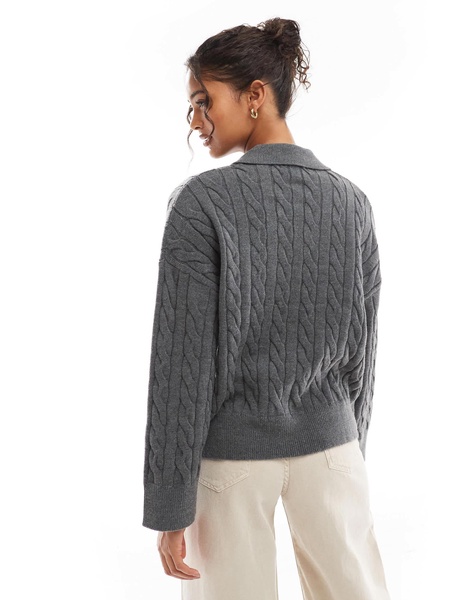 Bershka oversized cable knit sweater in dark gray