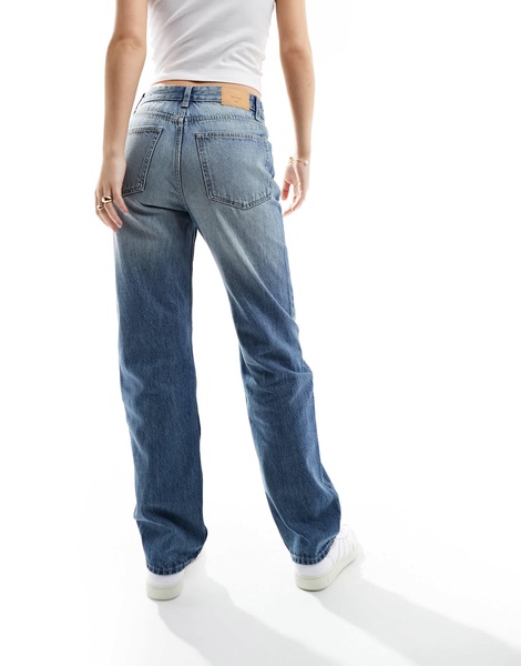 Bershka straight leg jeans in mid blue