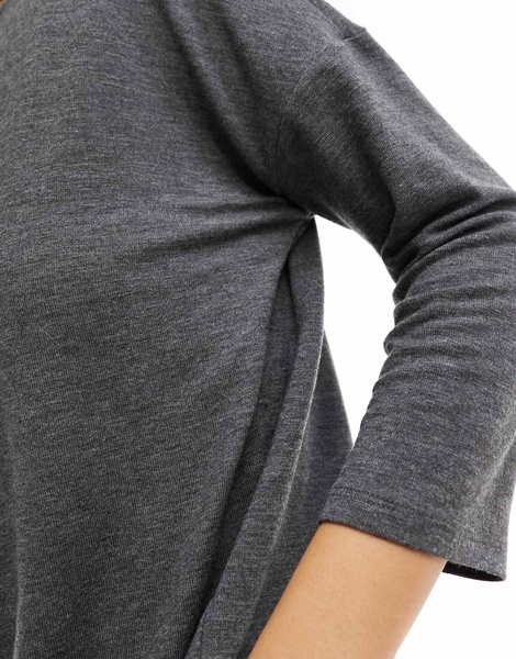 ONLY wide neck 3/4 sleeve top in charcoal melange