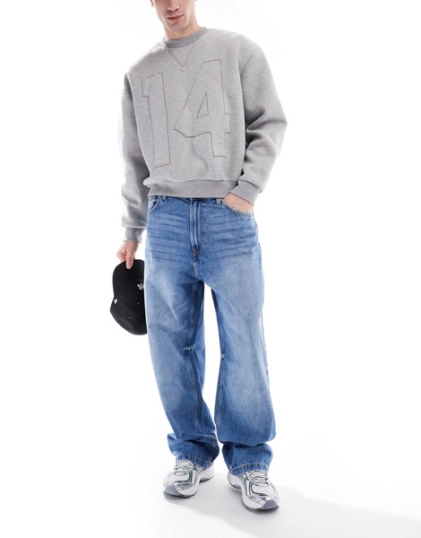 Bershka baggy jeans in mid blue