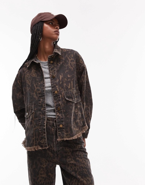 AllSaints Hettie denim shacket in leopard