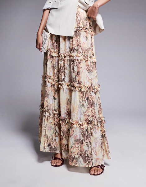 AFRM Sabina tiered maxi skirt with built-in shorts in snake print - part of a set