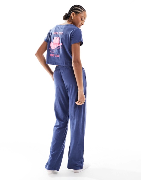 Brave Soul pajama set in navy with pink cowgirl print