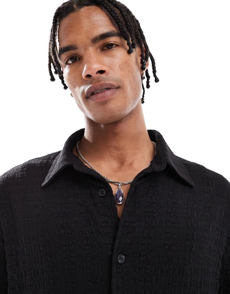 Bershka knit textured shirt in black