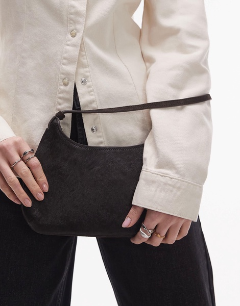 Mango pony hair shoulder bag in dark brown