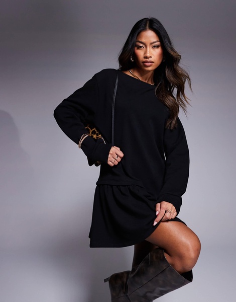ASOS DESIGN dropped waist sweatshirt dress in black