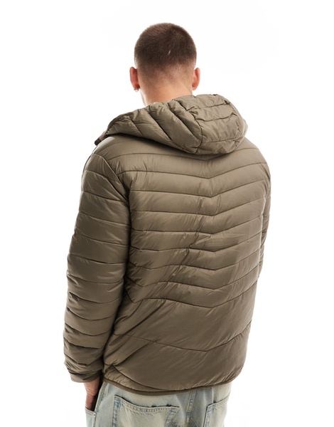 Jack & Jones packable padded jacket with hood in brown