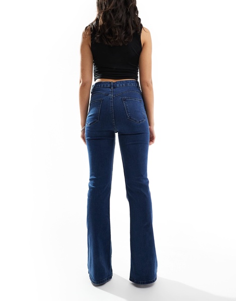 ASOS DESIGN sculpting super stretch flare jeans in dark blue