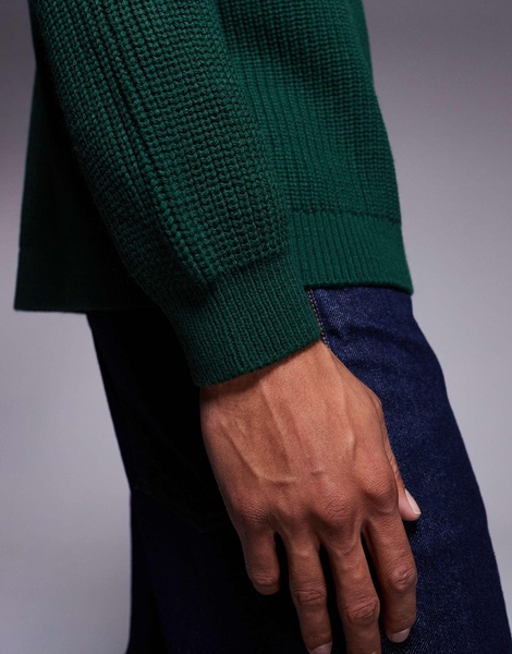 ASOS DESIGN oversized boxy knitted fisherman rib sweater in dark green