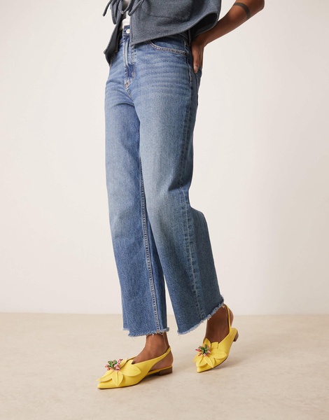 ASOS DESIGN Livia point-toe flower slingback ballets in bright yellow